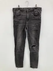 AMERICAN EAGLE アメリカンイーグル デニムパンツ 8 SHORT ブラック フルレングス 無地 スキニー・タイト テーパード ハイウエスト クラッシュ・ダメージ