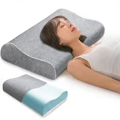 低反発枕 首が痛くならない 【二段階調整?高め硬さ調整】 まくら 洗える 安眠枕 快眠枕 低め高め 横向き寝 仰向け寝 肩圧分散 通気性 洗える枕 首肩フィット 眠れる ピロー 呼吸しやすい 寝やすい 60×37×8/11cm グレー 楽暮屋m