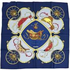 エルメス HERMES スカーフ カレ90 SPRINGS スプリングス レディース ブランド シルク ネイビー ブルー マルチカラー 馬車 大判 【中古】