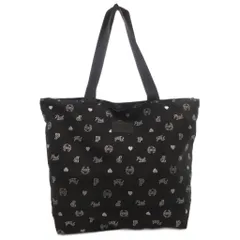 ヴィクトリアシークレット Victoria's Secret PINK ファスナー付きトートバッグ ハンドバッグ 手提げ 総柄 黒 ブラック /FF