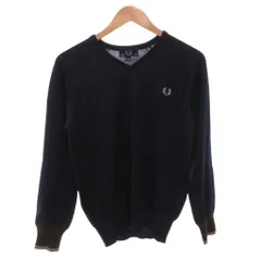 フレッドペリー FRED PERRY ニット セーター 長袖 Vネック ロゴ 刺繍 ウール 38 紺 ネイビー /FF