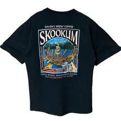 CHM GILDAN ヘビーウェイト コットン Tシャツ 黒 Raven’s Brew Coffee SKOOKUM バックプリント メンズ レディース ユニセックス 古着 半袖 Mサイズ 企業ロゴ プリントT