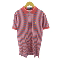 ポロ バイ ラルフローレン Polo by Ralph Lauren ポロシャツ ボーダー ポニー ロゴ 刺繍 鹿の子 半袖 M 赤 青 レッド ブルー 0818