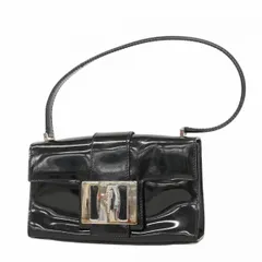 ★SALE【6da0457】サルヴァトーレフェラガモ ハンドバッグ ヴァラ エナメル ブラック シルバー金具【中古】レディース