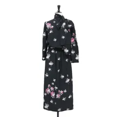 MARC JACOBS ワンピース ブラック サイズ:0(S) | バレリーナ柄 ジャガード ボウタイ付き ワンピース / ミディ丈 七分袖 フラワープリント Iライン リボン | トップス ドレス【レディース】【中古】のサムネイル