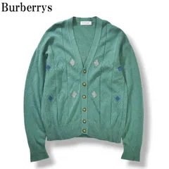 【希少】 90sヴィンテージ バーバリー Burberrys アーガイルチェック柄 カシミヤ混ウール カーディガン 羽織り ニット セーター トップス M セージグリーン メンズのサムネイル