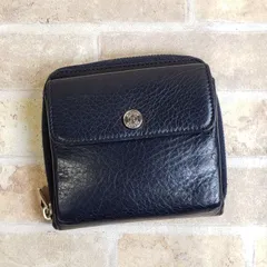 ヒロフ HIROFU ☆ レザー ラウンドファスナー 二折財布 イタリア製 紺 ネイビー 小銭室有 財布 ウォレット