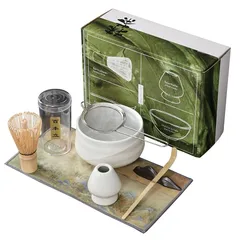 抹茶7点セット お点前セット 日本茶セット 茶道具 抹茶茶道 茶碗 百本立茶筅 茶筅立て 茶杓 茶道具セット 抹茶 粉末 泡立て器 伝統的工芸品 茶道 アクセサリー（ホワイト） 0