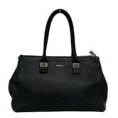 FURLA】トートバッグ カプリッチョ ロゴ金具 シボ革 ブラック A4 