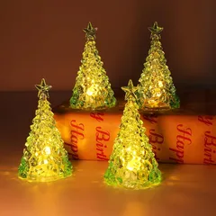 DERAYEE クリスマス ミニツリー 飾り 置物 LED 卓上 4個 電池付き 光る 電飾 室内 インテリア プレゼント 撮影 おしゃれ かわいい ミニ ツリー (グリーンイエローランプ 4個, 5.6x10.4cm) 0