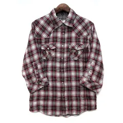 未使用品 エムケーミッシェルクランオム MK MICHEL KLEIN HOMME ウエスタンシャツ Wフェイス ガーゼ 七分袖 チェック グレー レッド 48のサムネイル