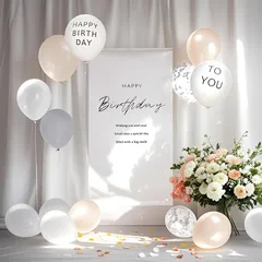 誕生日タペストリーとバルーンセット 飾り付け 男の子・女の子向け くすみカラー ハッピーバースデー装飾 1