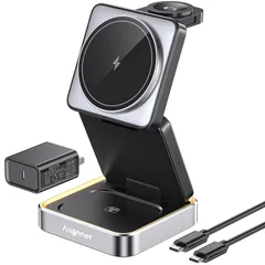 【2026新登場】ワイヤレス充電器 3 in 1 急速 MagSafe充電器 折りたたみ式 ワイヤレス充電ステーション ナイトライト付き 旅行 持ち運び便利マグセーフスタンド iPhone 17/16/15/14/13/12 Apple Watch Air 1