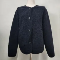 ユニクロ ボア フリース ノーカラー カーディガン レディース L