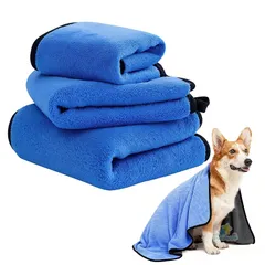 ペット専用タオル スエードタオル 超吸水性素材 吸水量最大500ml 猫犬兼用 速乾性 肌触り柔らか ペット用バスタオル ペット入浴後のボディ拭きに最適 洗車など多用途に使用可能 多機能タオル 毛落ちしにくい 耐退色性 (ブルー, Mサイズ)