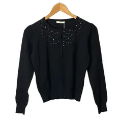 アベニールエトワール Aveniretoile ラインストーン装飾 クルーネック カーディガン 長袖 36 黒 ブラック