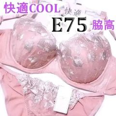 ●63[E75＆Ⅼ]pan cute快適COOL脇高ブラジャーショーツセット　フラミンゴピンク&光沢シャンパンゴールド　大きなカップサイズ　新品未使用