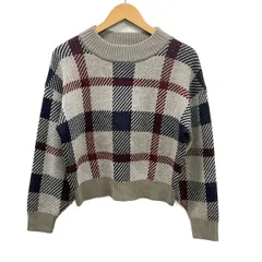 ブルーレーベルクレストブリッジ 長袖セーター サイズ38 M レディース美品  - ベージュ×ボルドー×ネイビー ハイネック/チェック柄