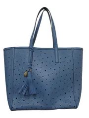 【美品】コール ハーン Cole Haan ナタリー レーザー フローラル 大型トートバッグ パンチングレザー花柄青系  A4 ■管理番号L29917YER-260418-503（1350）