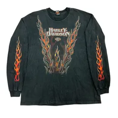 HARLEY-DAVIDSON フレイムプリント ロングスリーブTシャツ ブラック XXL ビッグサイズ