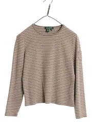 【お得なクーポン配布中!】 00s ローレン ラルフローレン ボーダー 長袖 Tシャツ レディース M / オールド ロンT コットン ストレッチ リブ編み カットソー ショート丈