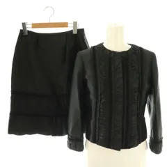 フラジール FRAGILE セットアップ 上下 ノーカラージャケット スカート 膝丈 タイト シルク 36 黒 /NR ■OS