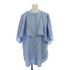 ケイビーエフ KBF アーバンリサーチ 24SS 2WAYマントブラウス シャツ 水色 ライトブルー 白 ホワイト ストライプ柄 バンドカラー /AG ■OS