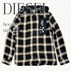 新品タグ付き DIESEL フード付きチェックシャツ XS ～S相当 ブラック ベージュ リヨセル100% ロゴプリント バックプリント レディース シャツジャケット フーディー ライトアウター ストリート ディーゼル