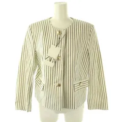ザラ ZARA ストライプブレザー ノーカラージャケット M ホワイト /HK ■OS ■SH