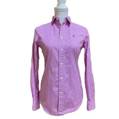 【used】POLO Ralph Lauren ポロラルフローレン ストライプシャツ 2 パープル スリムフィット 長袖 綿100
