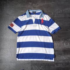 Polo Ralph Lauren Polo Shirt Mens M Blue White Border Big Pony