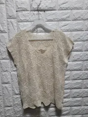 アイボリー色 クロシェ コットン 編み 半袖 Tシャツ