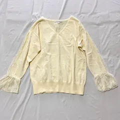 美品　PROPORTIONBODYDRESSING　プロポーションボディドレッシング　長袖ニットカットソー　レース切り替えデザイン　Vネック　春色ニット　イエロー　３　M～Lサイズ相当　送料無料✨