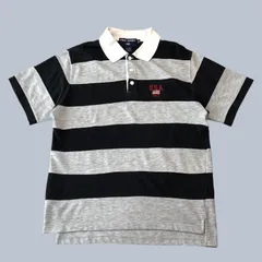 90s POLO SPORT USA POLO LOGO BORDER S/S POLO SHIRT M ポロスポーツ ラルフローレン ボーダー ポロシャツ 黒 グレー 白 古着