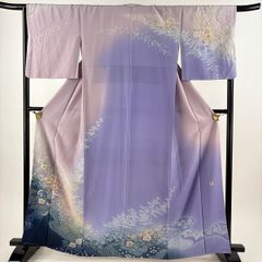 未使用品 訪問着 淡藤色 手描き友禅 花文 金駒刺 身丈167.5cm 袷 正絹