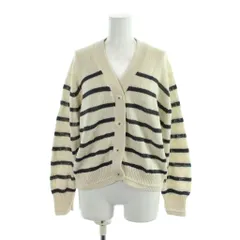 ヒューマンウーマン HUMAN WOMAN 25SS ギマコットンVネックカーディガン M 白 ホワイト グレー ボーダー柄 長袖 /AB ■OS
