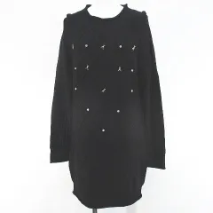 パトリツィアペペ PATRIZIA PEPE 長袖 ニット ワンピース ミニ丈 0 黒系 ブラック ビジュー 蜂 モチーフ リブのサムネイル