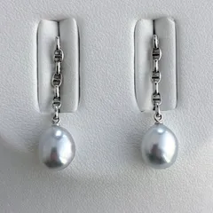 白蝶ケシ真珠 K18WGチェーンピアス 8-9mm  個性