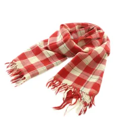 マーガレットハウエル MARGARET HOWELL ストール ウール シルク混 チェック柄 フリンジ 赤 アイボリー ダークグレー MHW9062 0380121 /MI ■OS