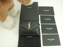 サンローラン ミニウォレット YSL レザー黒 3折Wホック財布 ゴールド金具@ 93