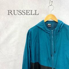 90sRussellラッセルネイビー無地ナイロンフーディJKT紺ラグランy2k 
