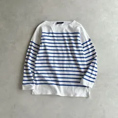 美品 / SAINT JAMES セントジェームス / NAVAL ナヴァル 長袖 ボーダー バスクシャツ / ユニセックス T3 レディース / ホワイト×ブルー / フランス製 / トップス