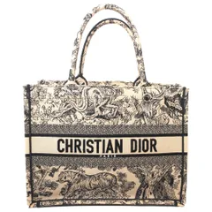 ★【DIOR】ディオール ブックトートミディアム トワルドゥジュイ ベージュ ブラック ユニセックス ジャカードキャンバス 普段使い用