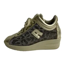 RUCO LINE(ルコライン) スニーカー 35 レディース - ゴールド×シルバー×マルチ 豹柄/ラメ/インヒール/インソール取外し可 レザー