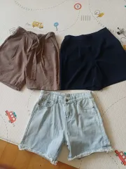 レディース ハーフパンツ 3点セット (デニムハーフパンツ/ブラウン/ネイビー)