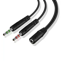 【新着商品】二股ヘッドセットスプリッター PC適用 3.5mmメスから2つの3.5mm オスヘッドホンマイクオーディオ Yスプリッターケーブル(4極メス-3極オスx2) 4極 3極 変換ヘッドホンアダプター スマートフォン用/ゲーム用ヘッドセットとデュアルジャのサムネイル