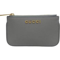 구찌 GUCCI 스크립트 지퍼 키 링 키 케이스 790102 회색 가죽 여성 키 케이스