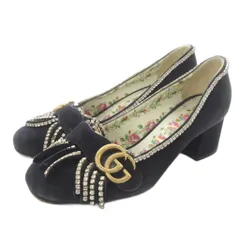 グッチ マーモットパンプス チャンキーヒール ロゴ 39 黒