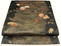 名古屋帯 アンティーク調 獅子 松竹梅 雪輪 金糸 銀糸 着物 013tz