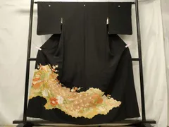 平和屋着物■豪華黒留袖　刺繍　孔雀花文　金彩　正絹　逸品　CABF5793oy